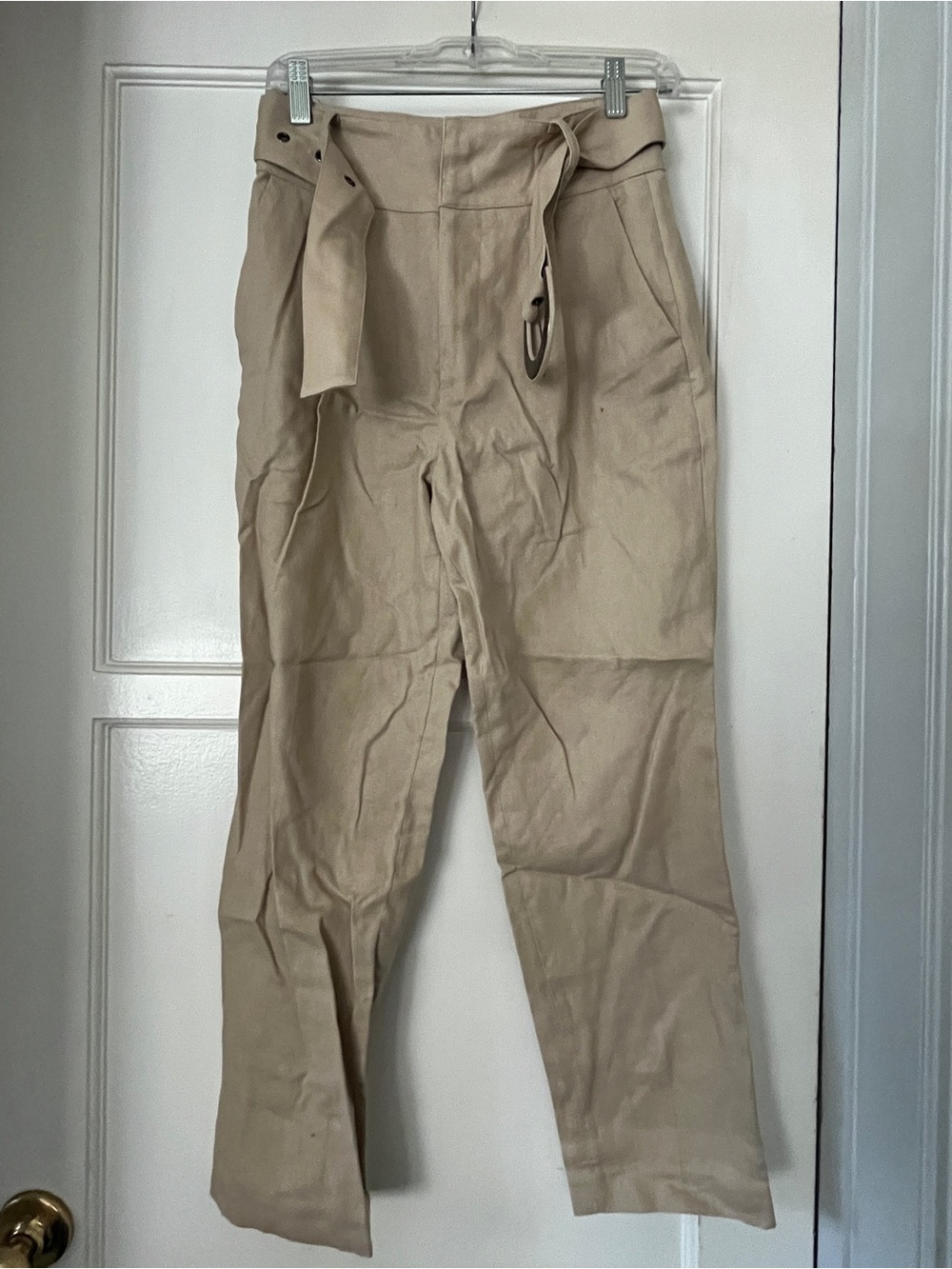 Anine Bing Elyse High-Waist Beige Pants with Belt